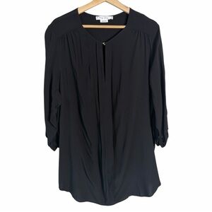 Penningtons Tunic Blouse 3/4 Adjustable Sleeve Black Viscose Size 1X